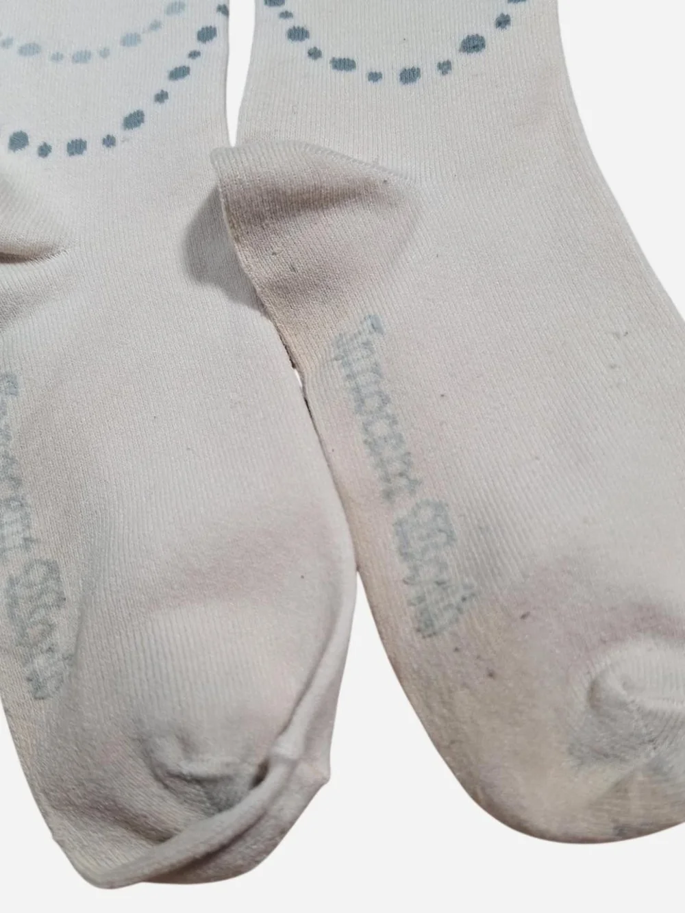 Innocent World Ivory Blue Bow & Dot Garland OTK Socks | Classic Lolita